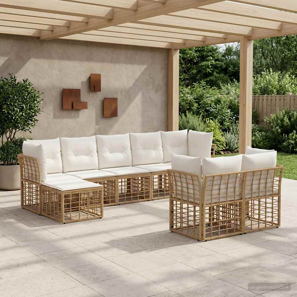 vidaXL Conjunto de sofás de exterior Natural y Crema Poliéster