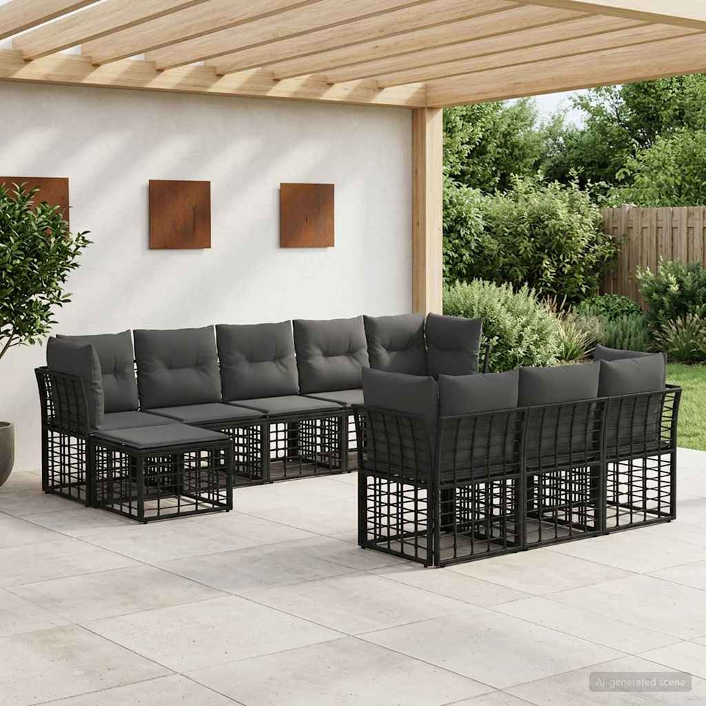 vidaXL Conjunto de sofás de exterior Negro y Gris oscuro Poliéster