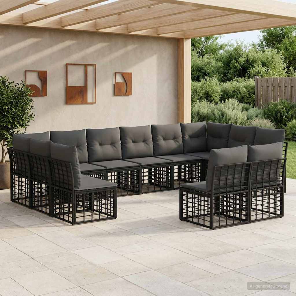 vidaXL Conjunto de sofás de exterior Negro y Gris oscuro Poliéster