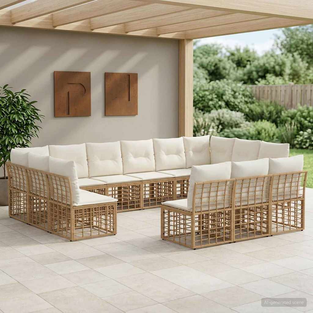 vidaXL Conjunto de sofás de exterior Natural y Crema Poliéster