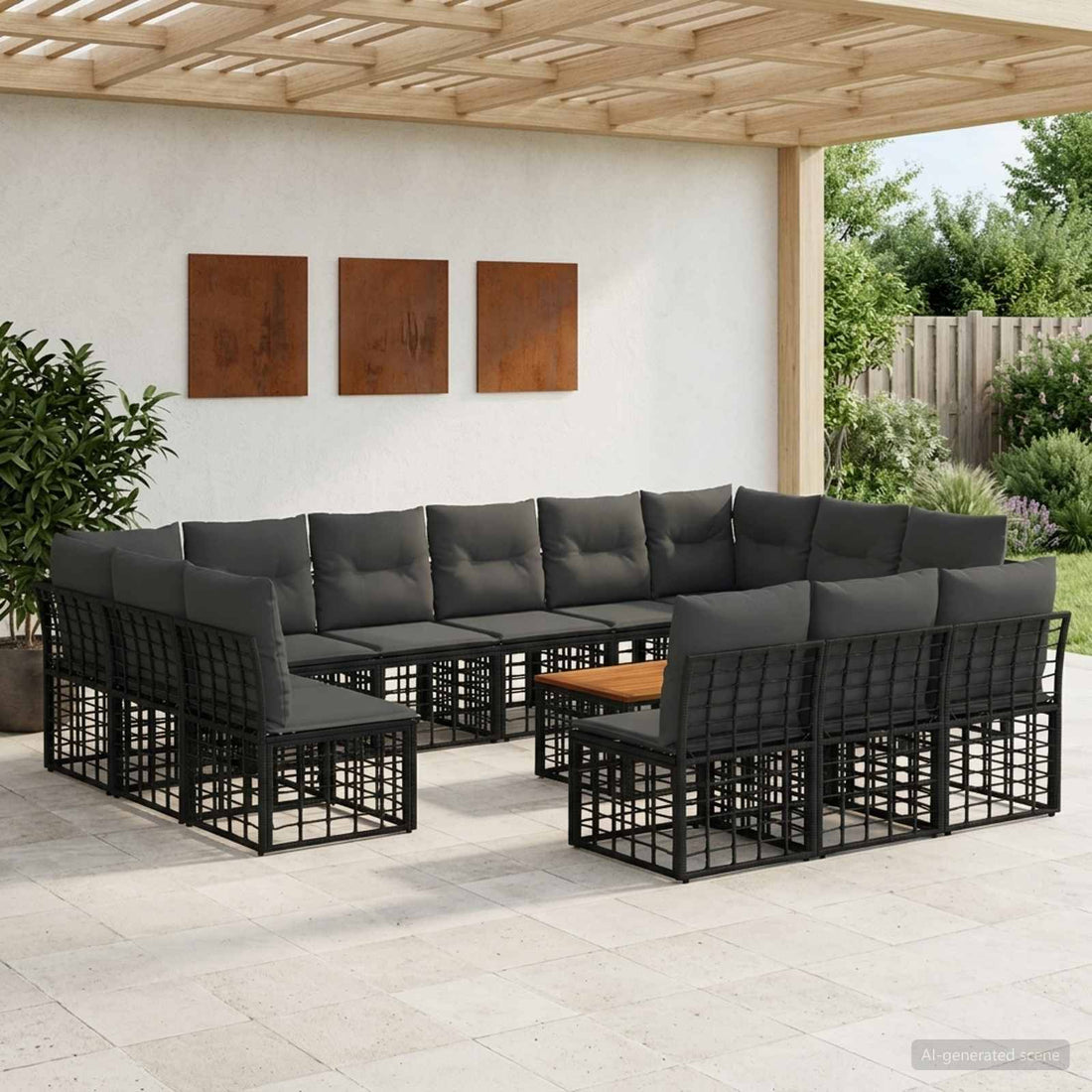 vidaXL Conjunto de sofás de exterior 14 uds. Negro y Gris oscuro