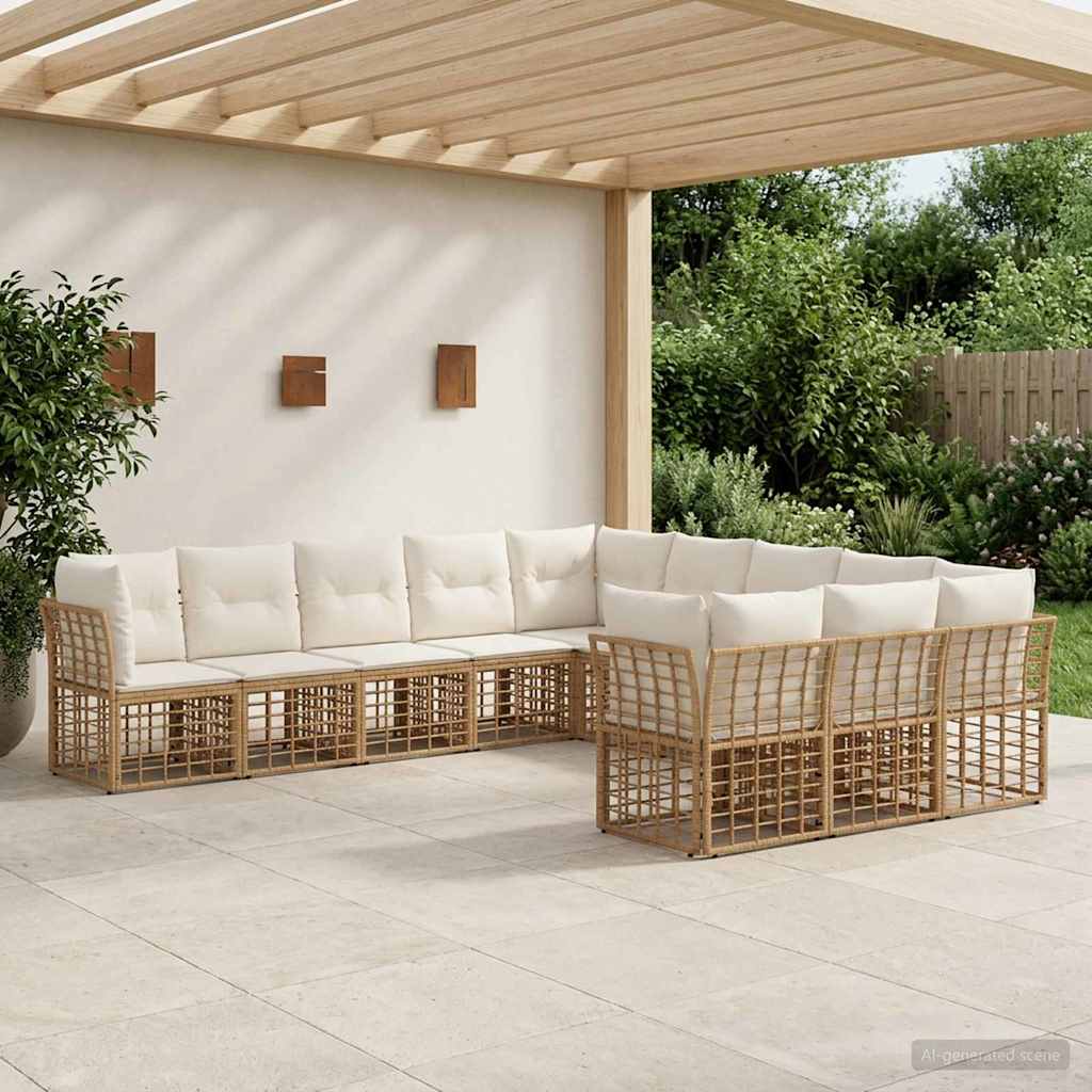 vidaXL Conjunto de sofás de exterior Natural y Crema Poliéster