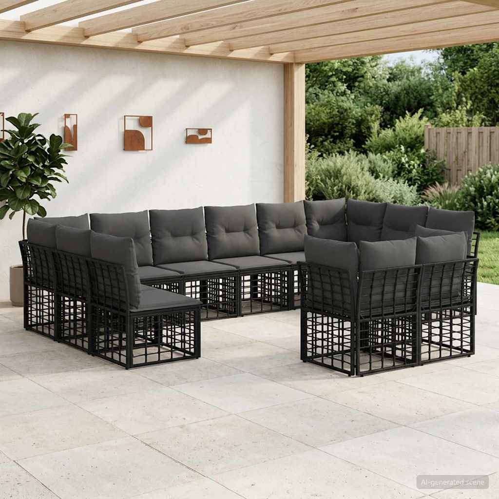 vidaXL Conjunto de sofás de exterior Negro y Gris oscuro Poliéster