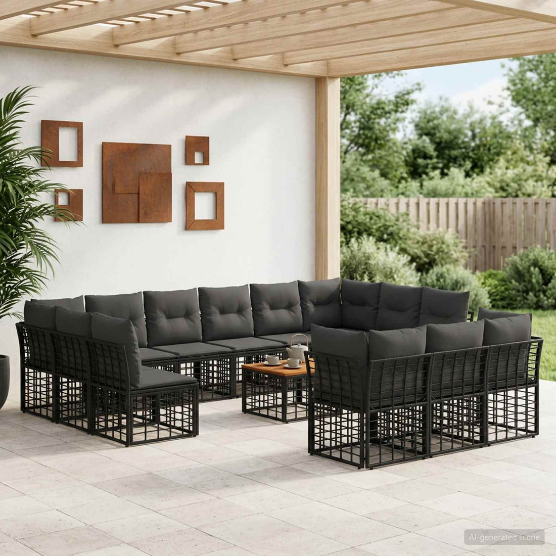 vidaXL Conjunto de sofás de exterior 14 uds. Negro y Gris oscuro