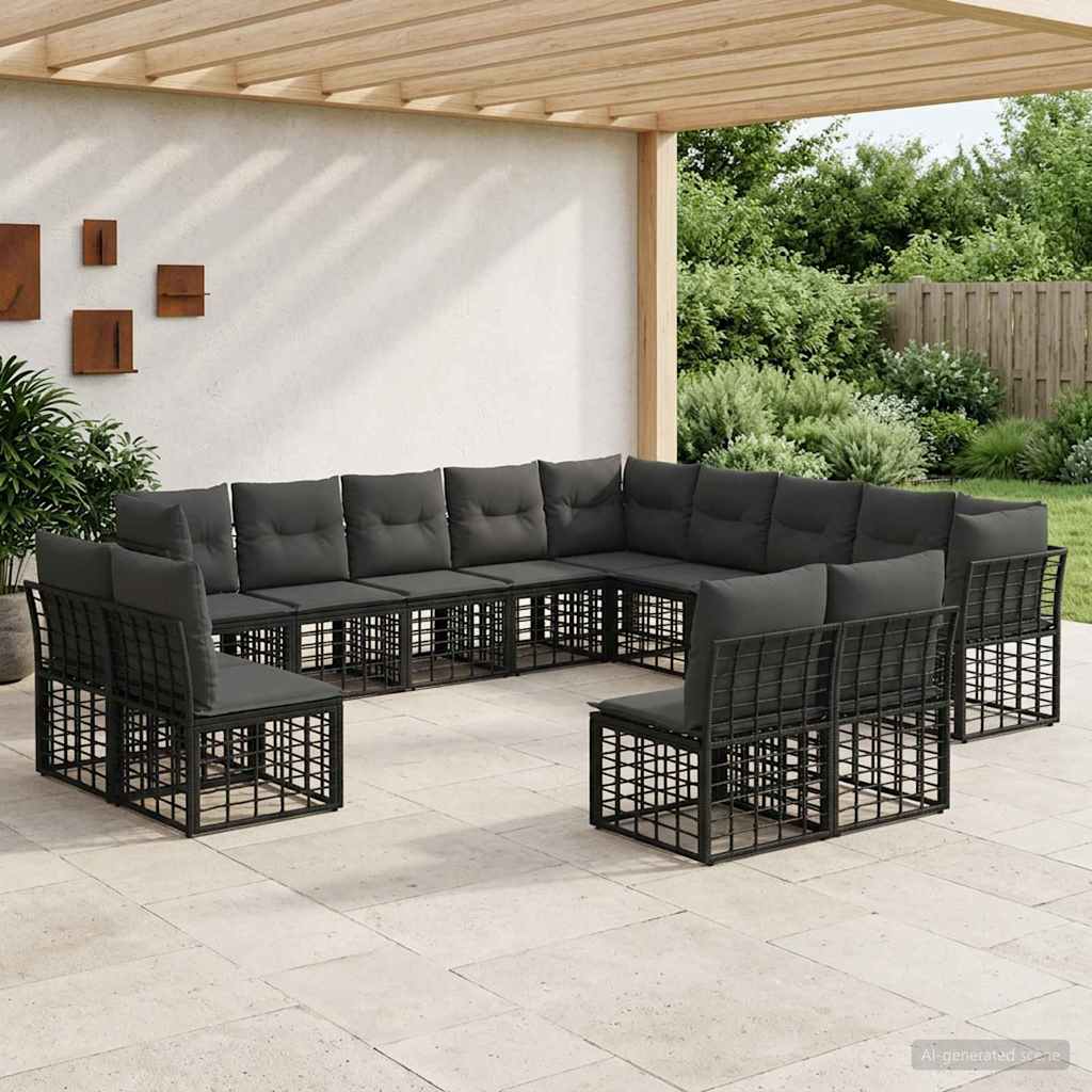 vidaXL Conjunto de sofás de exterior Negro y Gris oscuro Poliéster