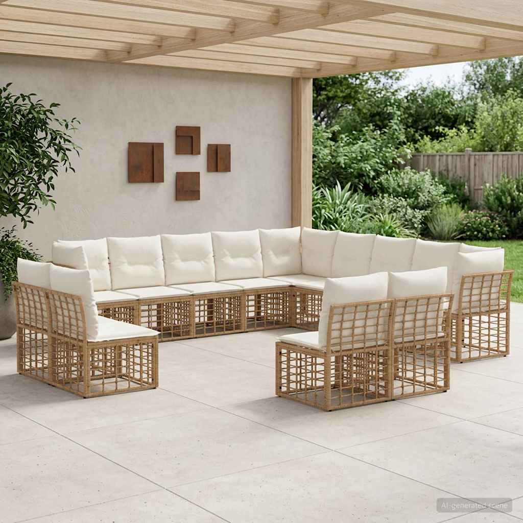 vidaXL Conjunto de sofás de exterior Natural y Crema Poliéster