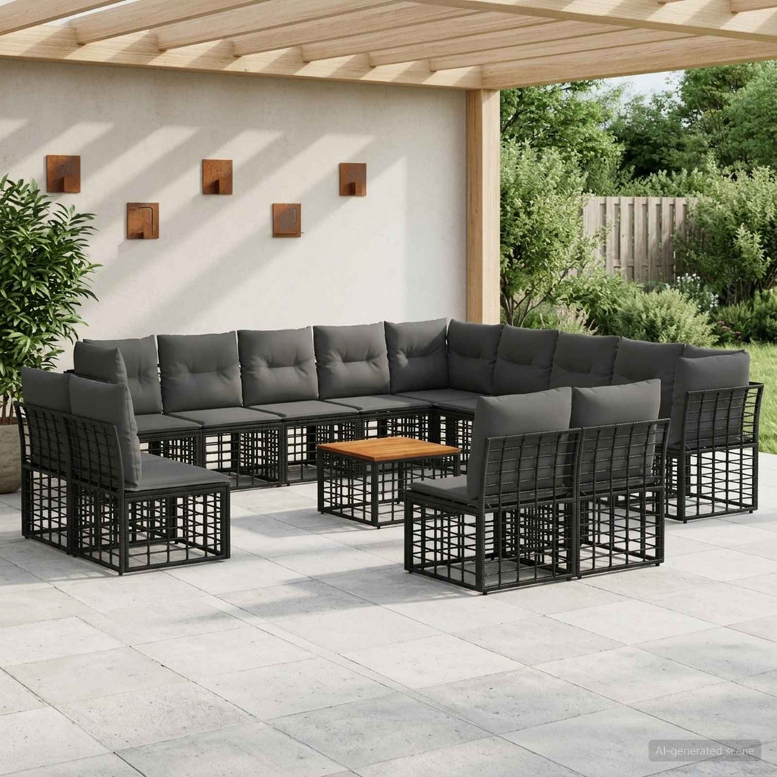 vidaXL Conjunto de sofás de exterior 14 uds. Negro y Gris oscuro