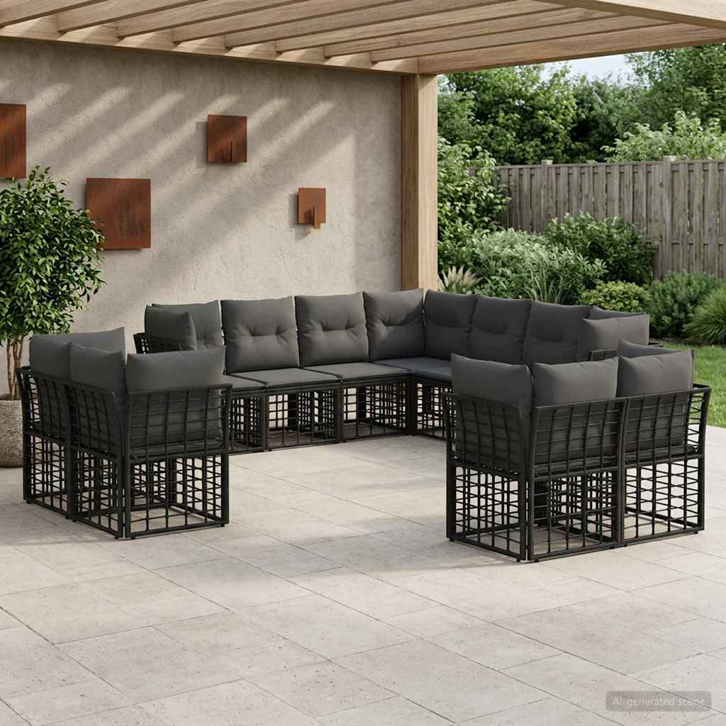 vidaXL Conjunto de sofás de exterior Negro y Gris oscuro Poliéster
