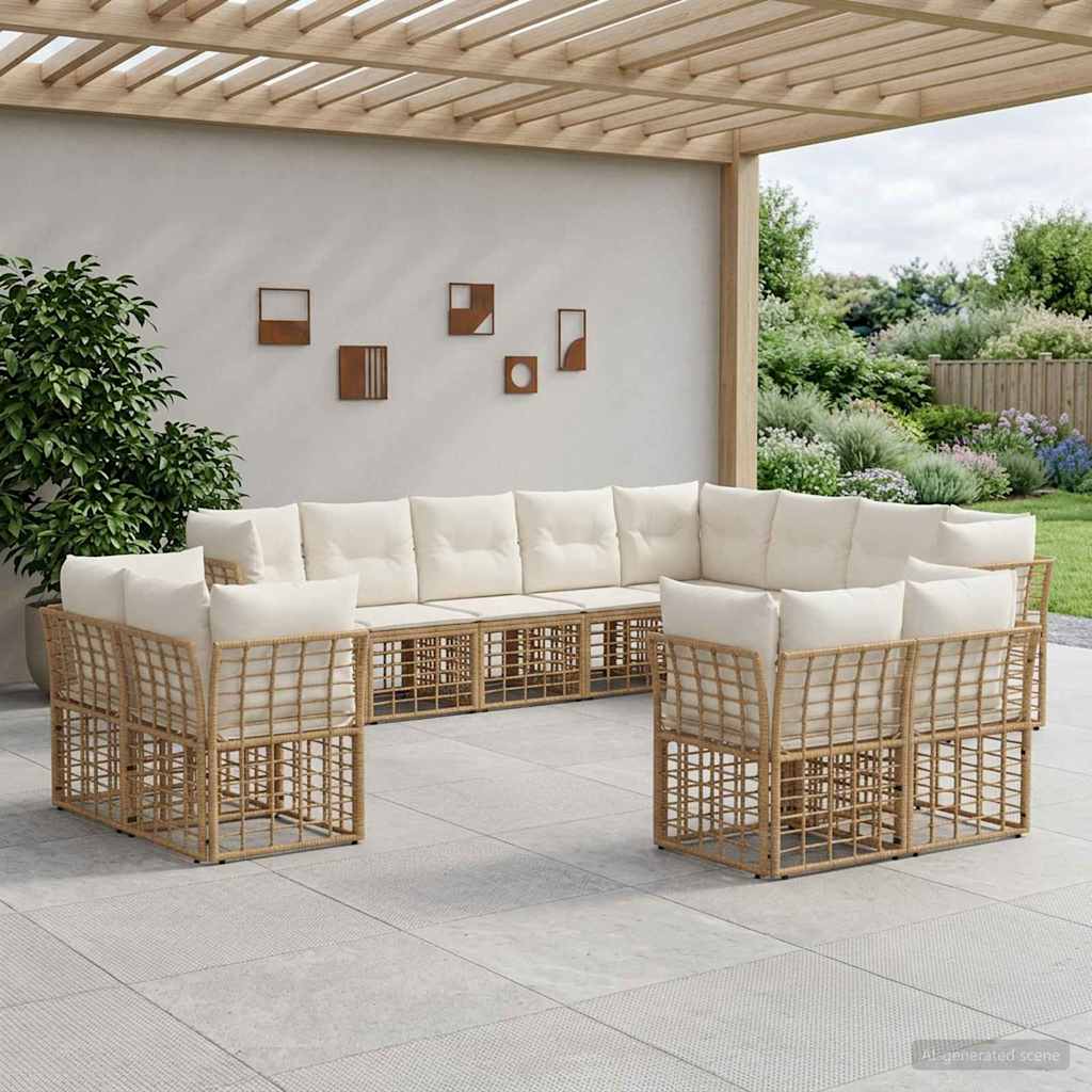 vidaXL Conjunto de sofás de exterior Natural y Crema Poliéster