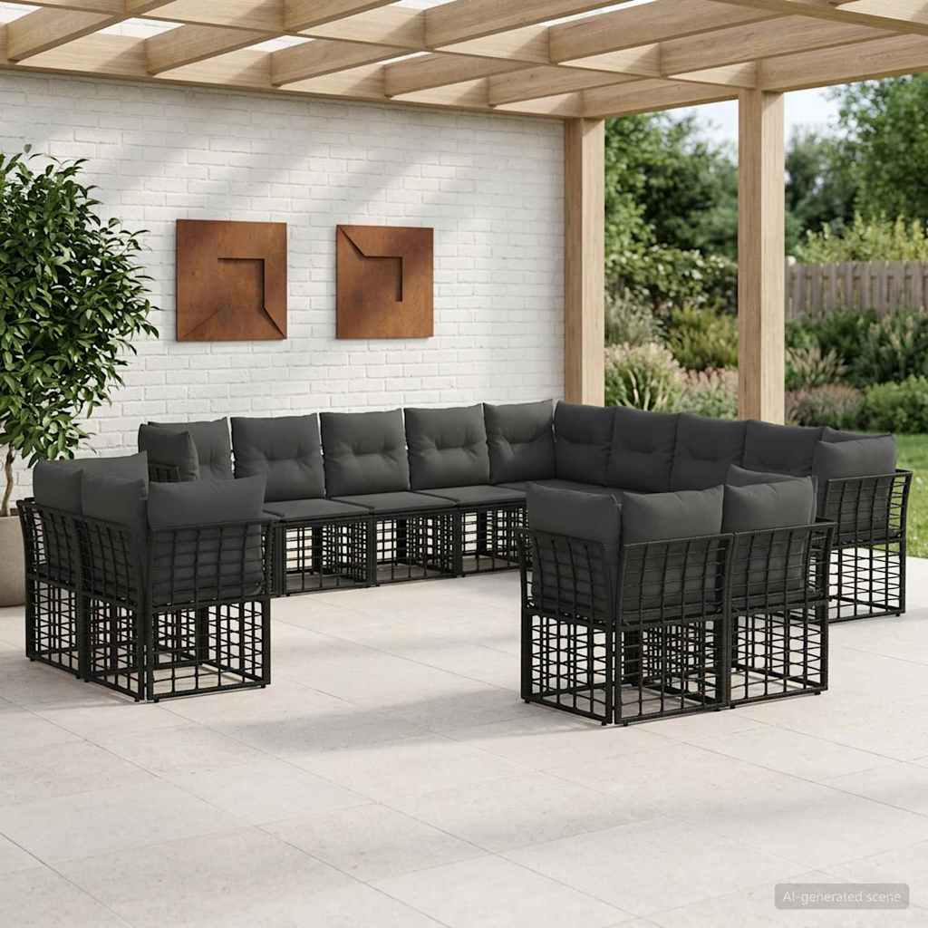 vidaXL Conjunto de sofás de exterior Negro y Gris oscuro Poliéster
