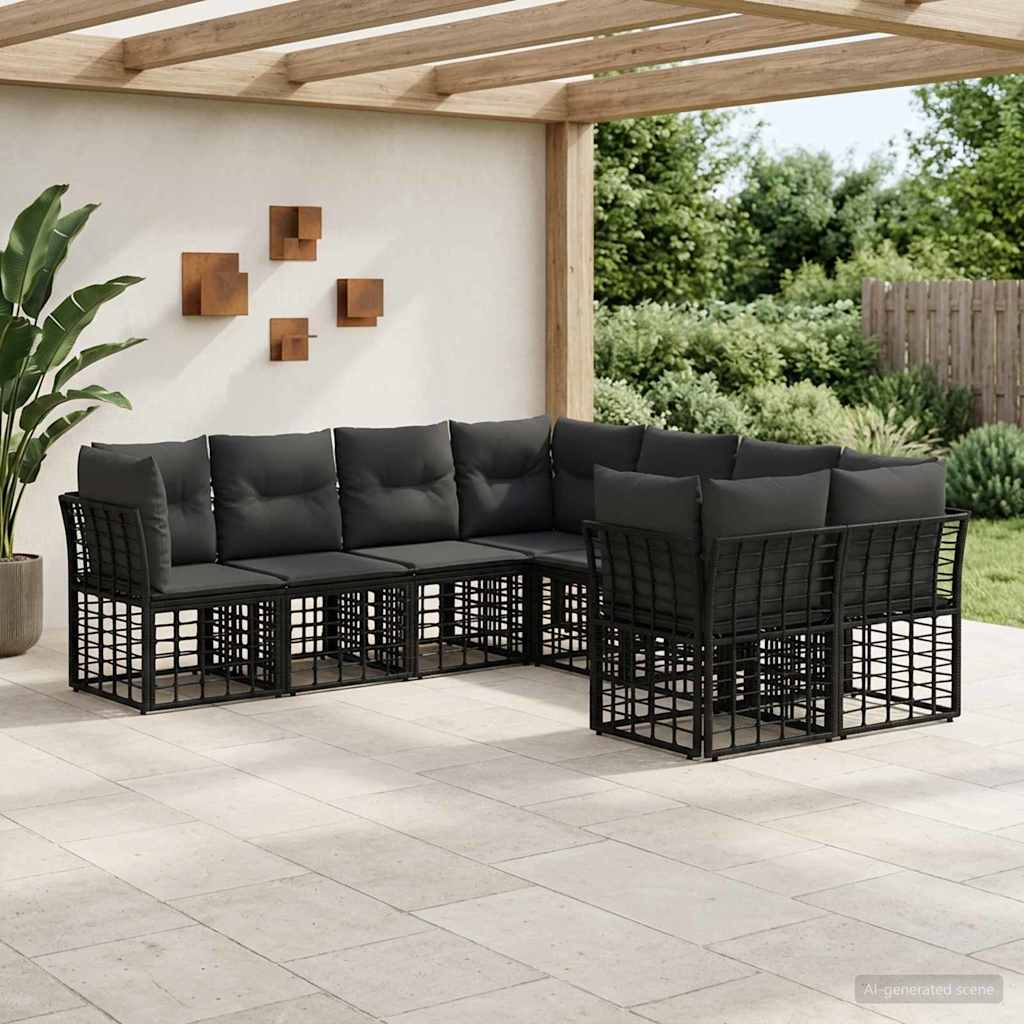 vidaXL Conjunto de sofás de exterior 8 uds. Negro y Gris oscuro