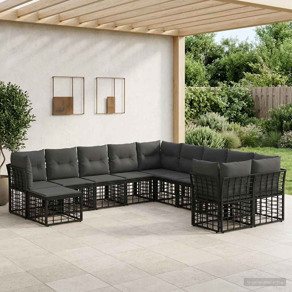 vidaXL Conjunto de sofás de exterior 11 uds. Negro y Gris oscuro