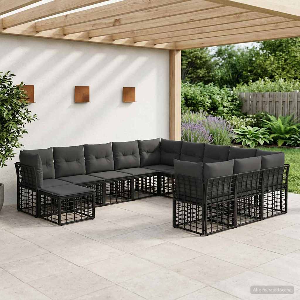 vidaXL Conjunto de sofás de exterior 12 uds. Negro y Gris oscuro