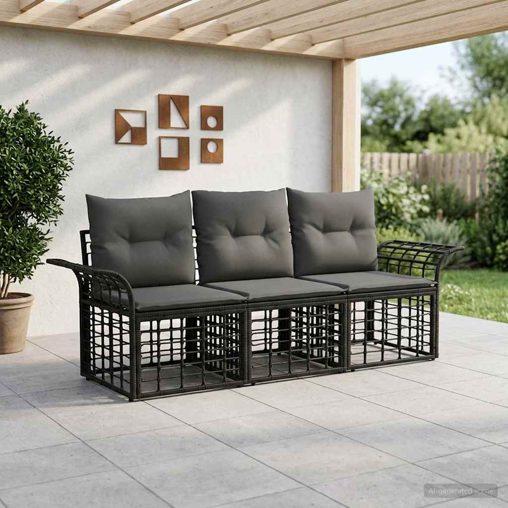 vidaXL Conjunto de sofás de exterior 3 uds. Negro y Gris oscuro