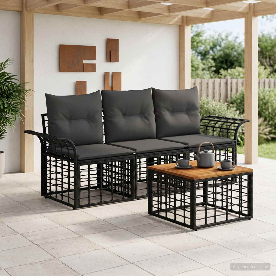 vidaXL Conjunto de sofás de exterior 4 uds. Negro y Gris oscuro