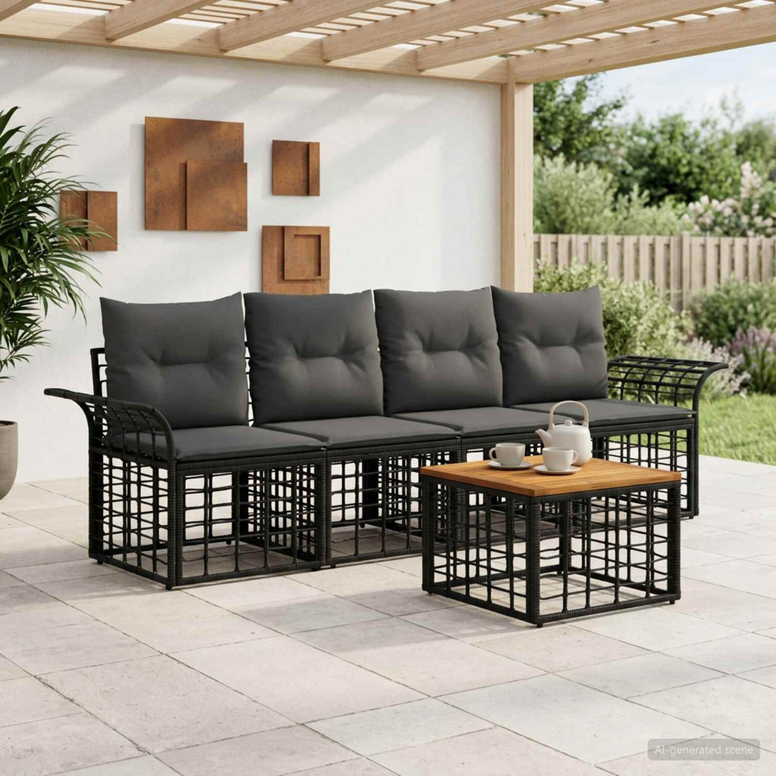 vidaXL Conjunto de sofás de exterior 5 uds. Negro y Gris oscuro