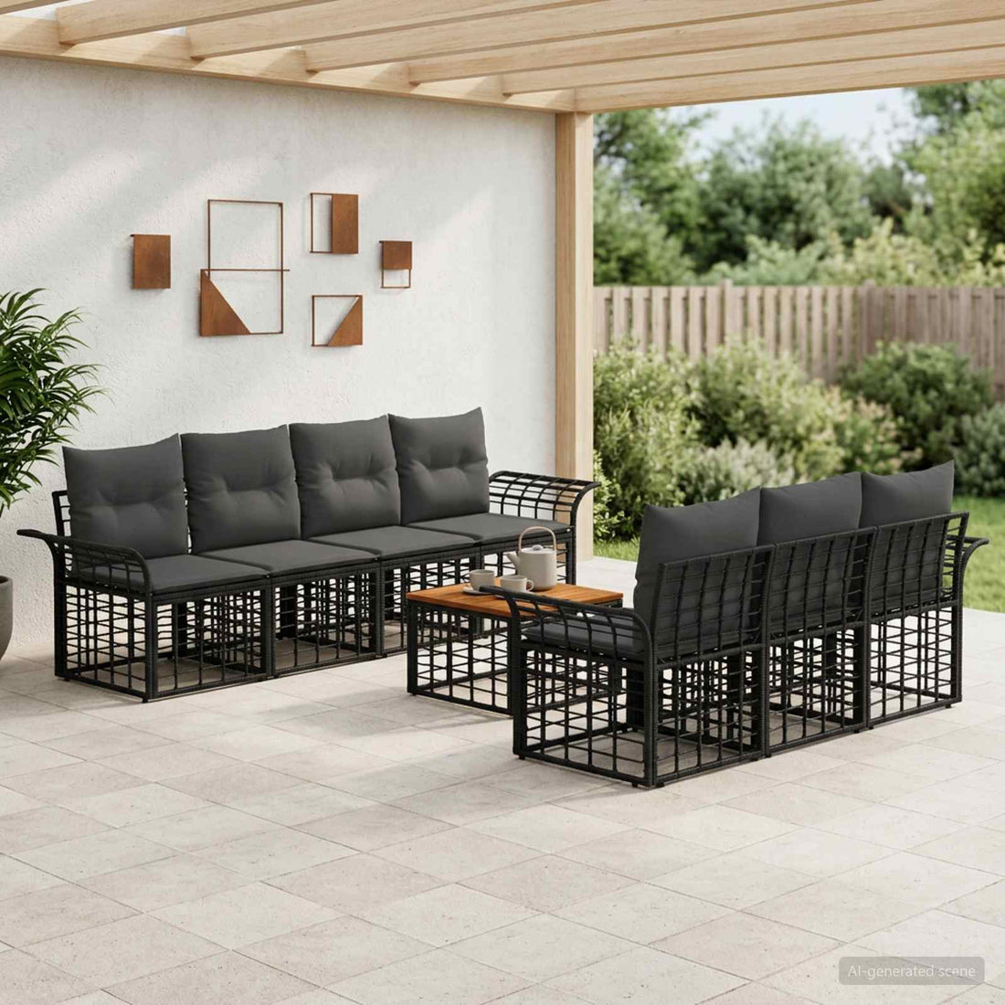 vidaXL Conjunto de sofás de exterior 8 uds. Negro y Gris oscuro
