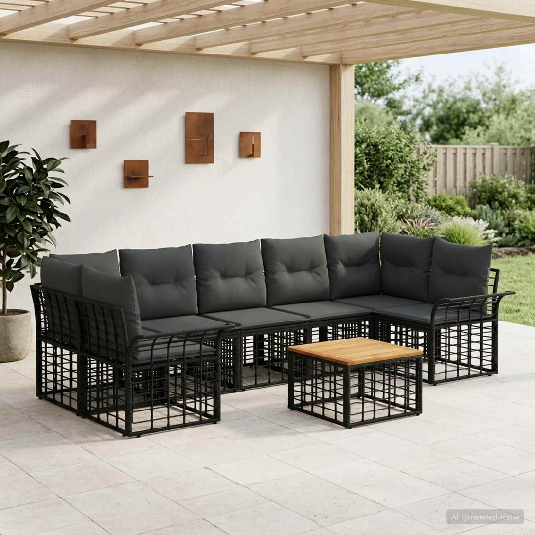 vidaXL Conjunto de sofás de exterior 8 uds. Negro y Gris oscuro