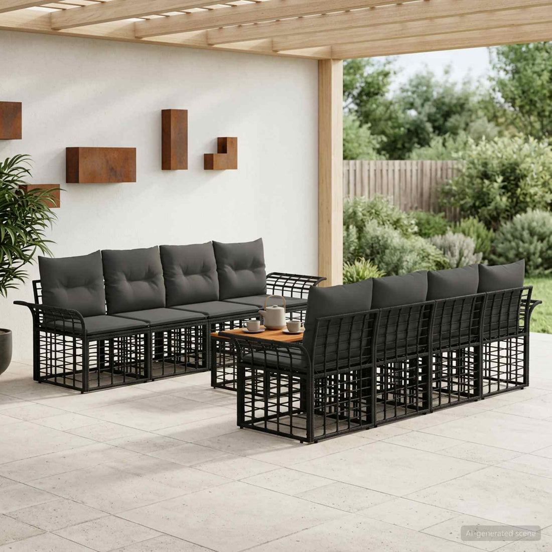 vidaXL Conjunto de sofás de exterior 9 uds. Negro y Gris oscuro