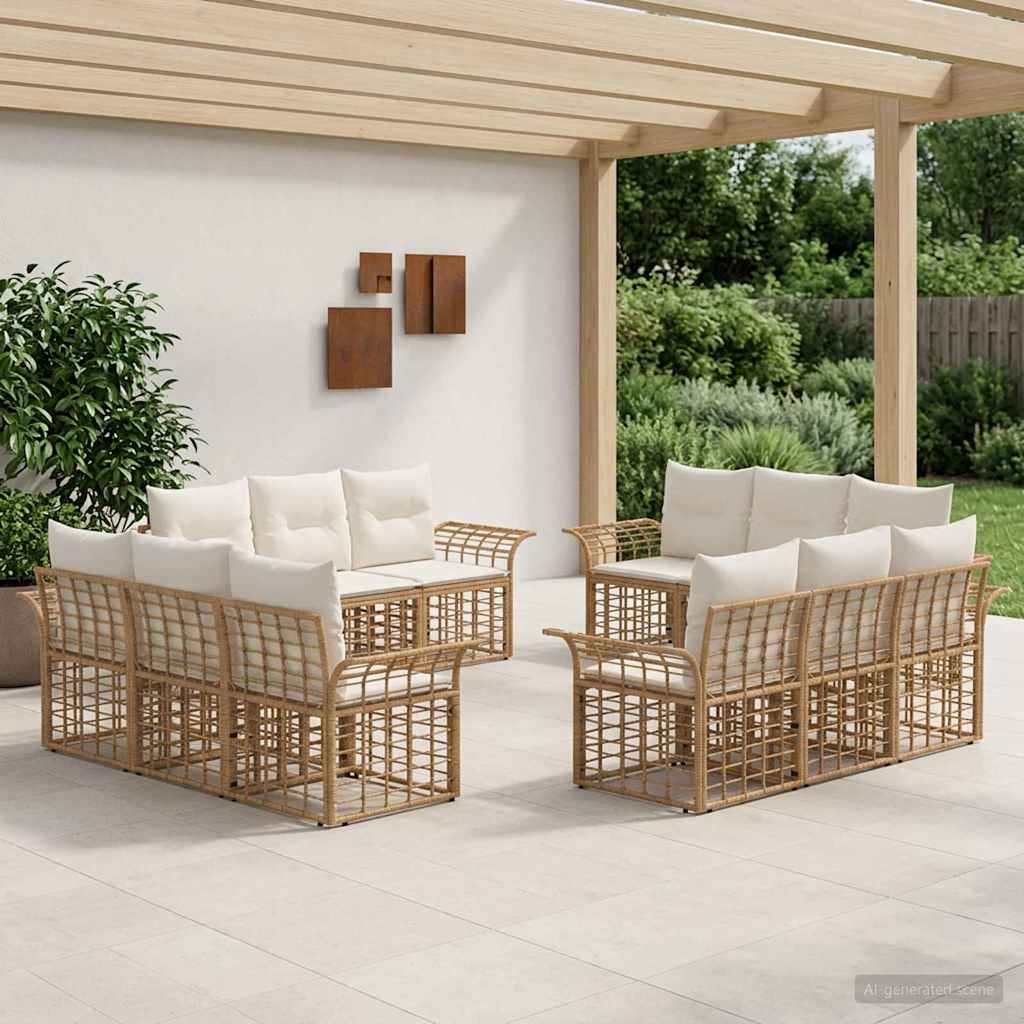 vidaXL Conjunto de sofás de exterior 12 uds. Natural y Crema Poliéster