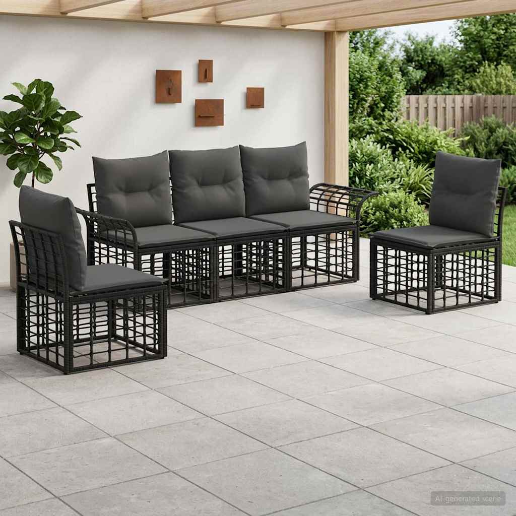 vidaXL Conjunto de sofás de exterior 5 uds. Negro y Gris oscuro