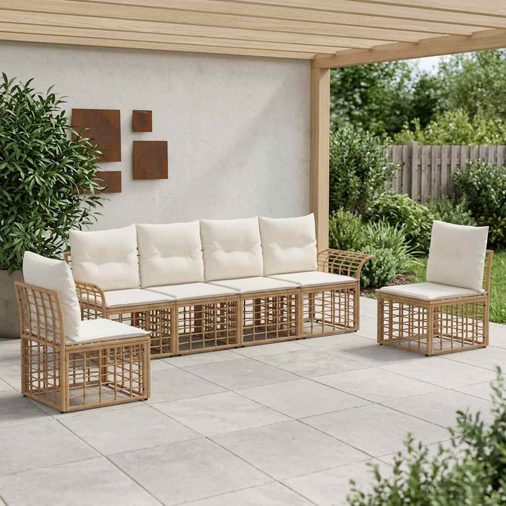 vidaXL Conjunto de sofás de exterior 6 uds. Natural y Crema Poliéster
