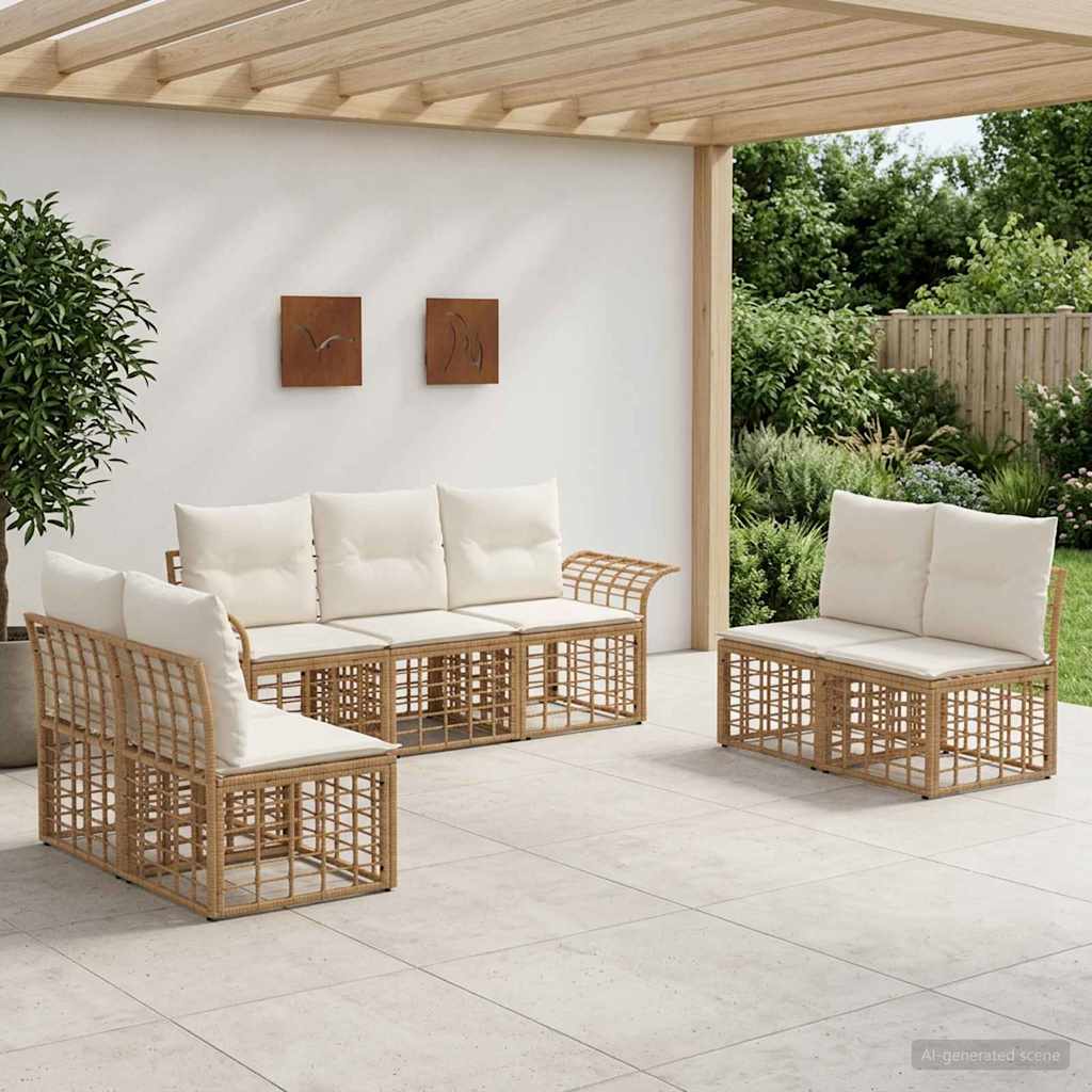 vidaXL Conjunto de sofás de exterior 7 uds. Natural y Crema Poliéster