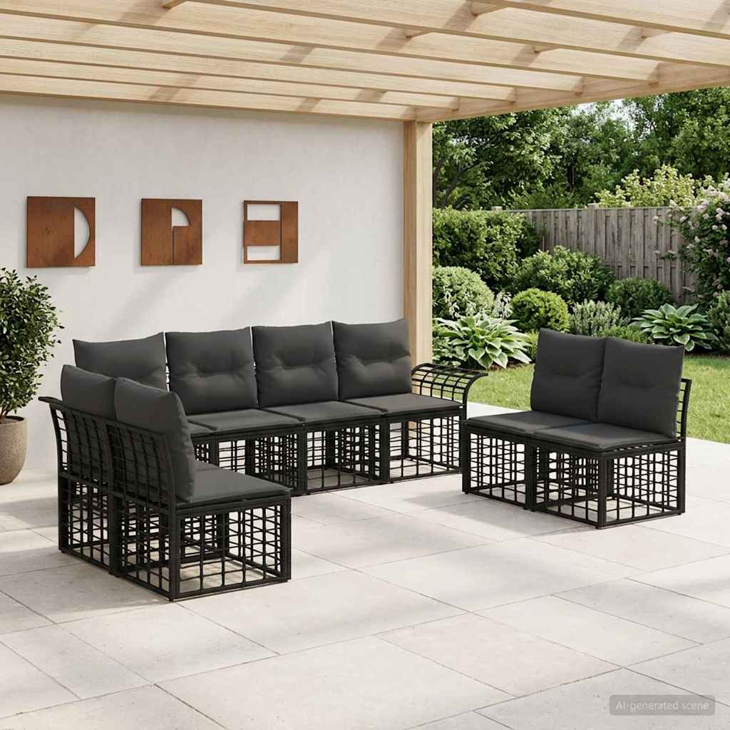 vidaXL Conjunto de sofás de exterior 8 uds. Negro y Gris oscuro