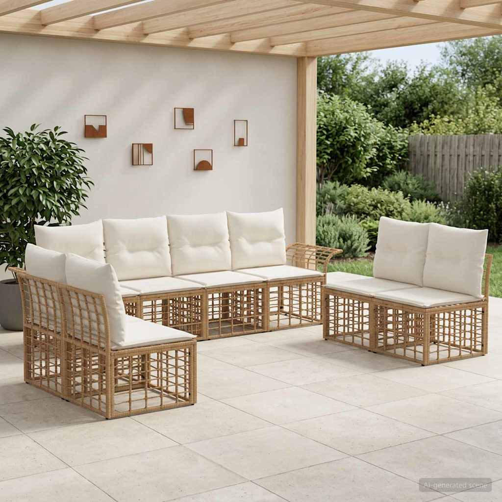 vidaXL Conjunto de sofás de exterior 8 uds. Natural y Crema Poliéster
