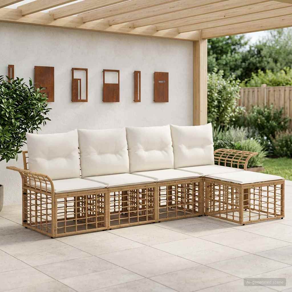 vidaXL Conjunto de sofás de exterior 5 uds. Natural y Crema Poliéster