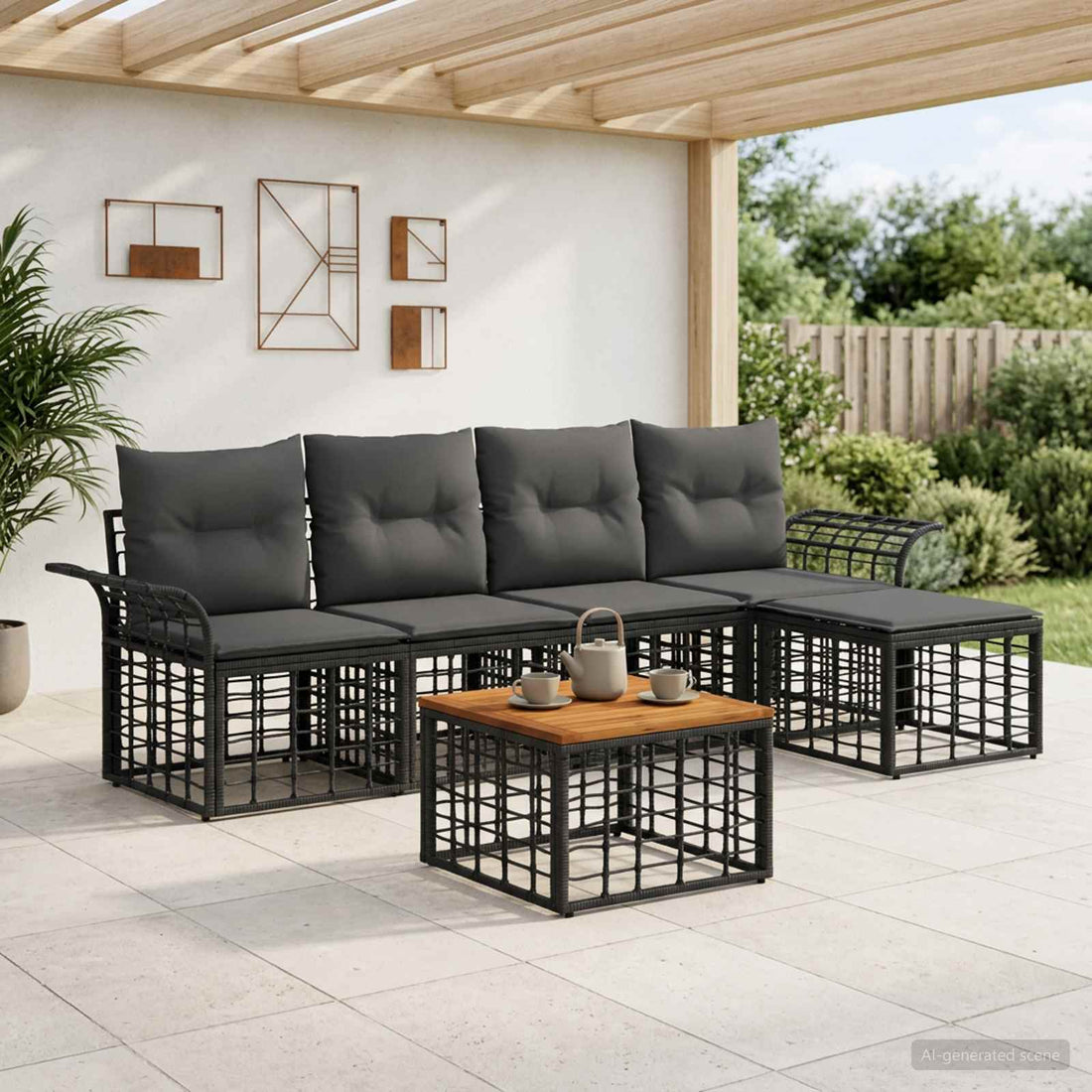 vidaXL Conjunto de sofás de exterior 6 uds. Negro y Gris oscuro