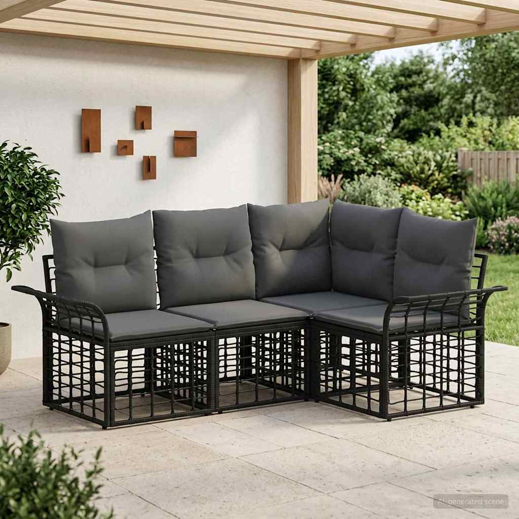 vidaXL Conjunto de sofás de exterior 4 uds. Negro y Gris oscuro