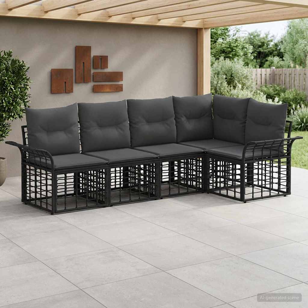 vidaXL Conjunto de sofás de exterior 5 uds. Negro y Gris oscuro