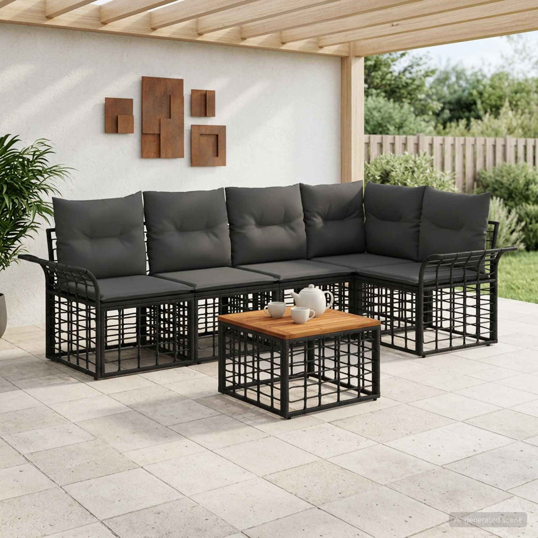 vidaXL Conjunto de sofás de exterior 6 uds. Negro y Gris oscuro