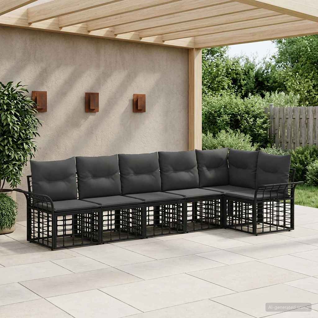 vidaXL Conjunto de sofás de exterior 6 uds. Negro y Gris oscuro