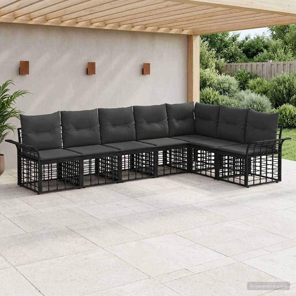 vidaXL Conjunto de sofás de exterior 7 uds. Negro y Gris oscuro