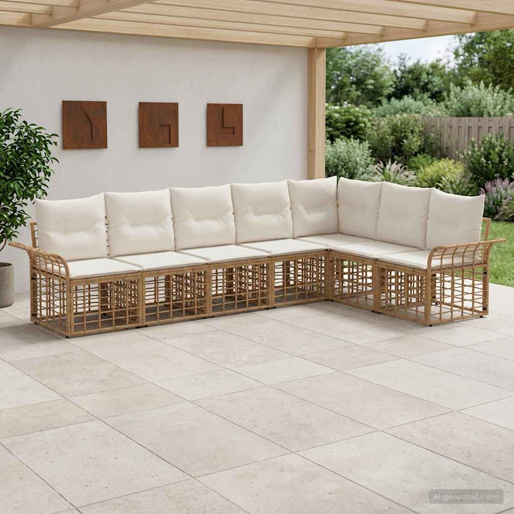 vidaXL Conjunto de sofás de exterior 7 uds. Natural y Crema Poliéster