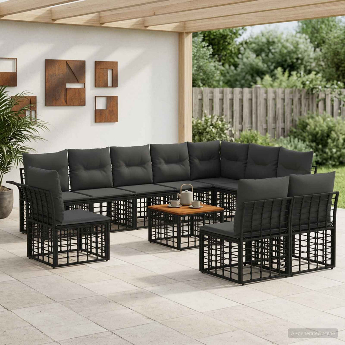 vidaXL Conjunto de sofás de exterior 11 uds. Negro y Gris oscuro