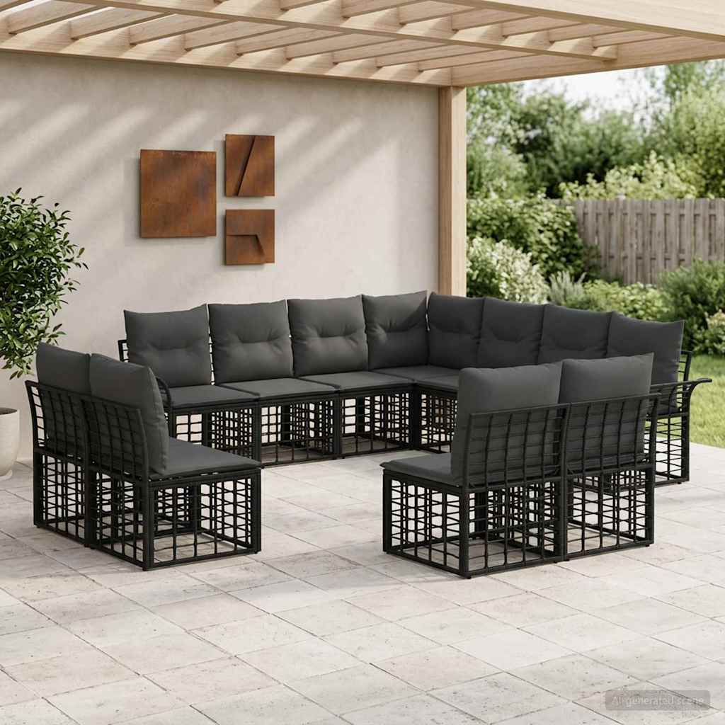vidaXL Conjunto de sofás de exterior 11 uds. Negro y Gris oscuro