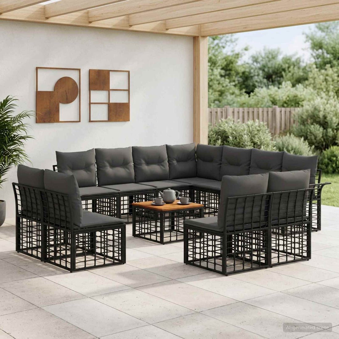 vidaXL Conjunto de sofás de exterior 12 uds. Negro y Gris oscuro