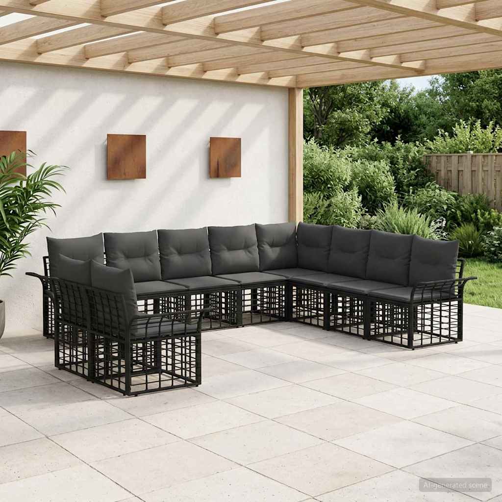 vidaXL Conjunto de sofás de exterior 10 uds. Negro y Gris oscuro