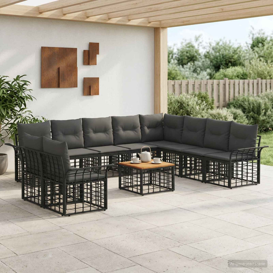 vidaXL Conjunto de sofás de exterior 11 uds. Negro y Gris oscuro