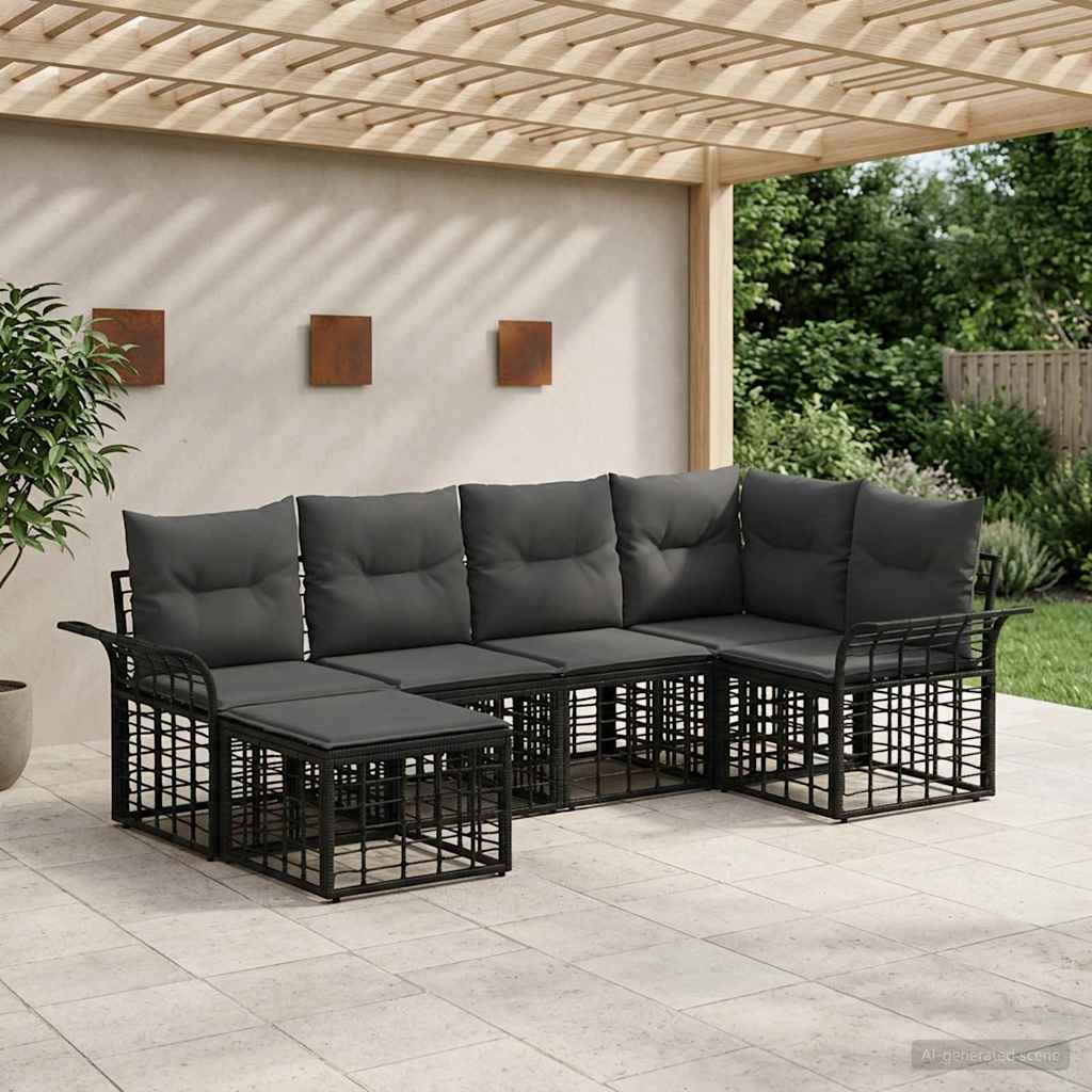 vidaXL Conjunto de sofás de exterior 6 uds. Negro y Gris oscuro