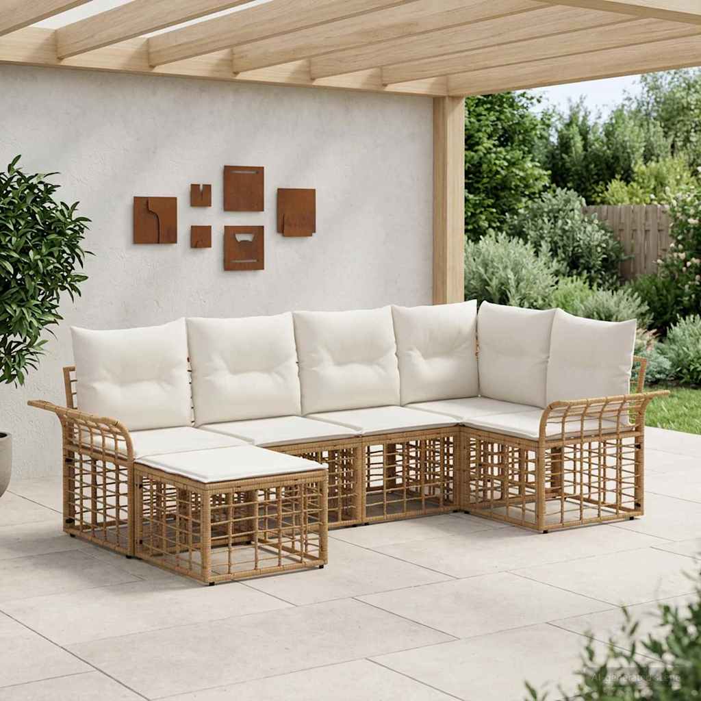 vidaXL Conjunto de sofás de exterior 6 uds. Natural y Crema Poliéster