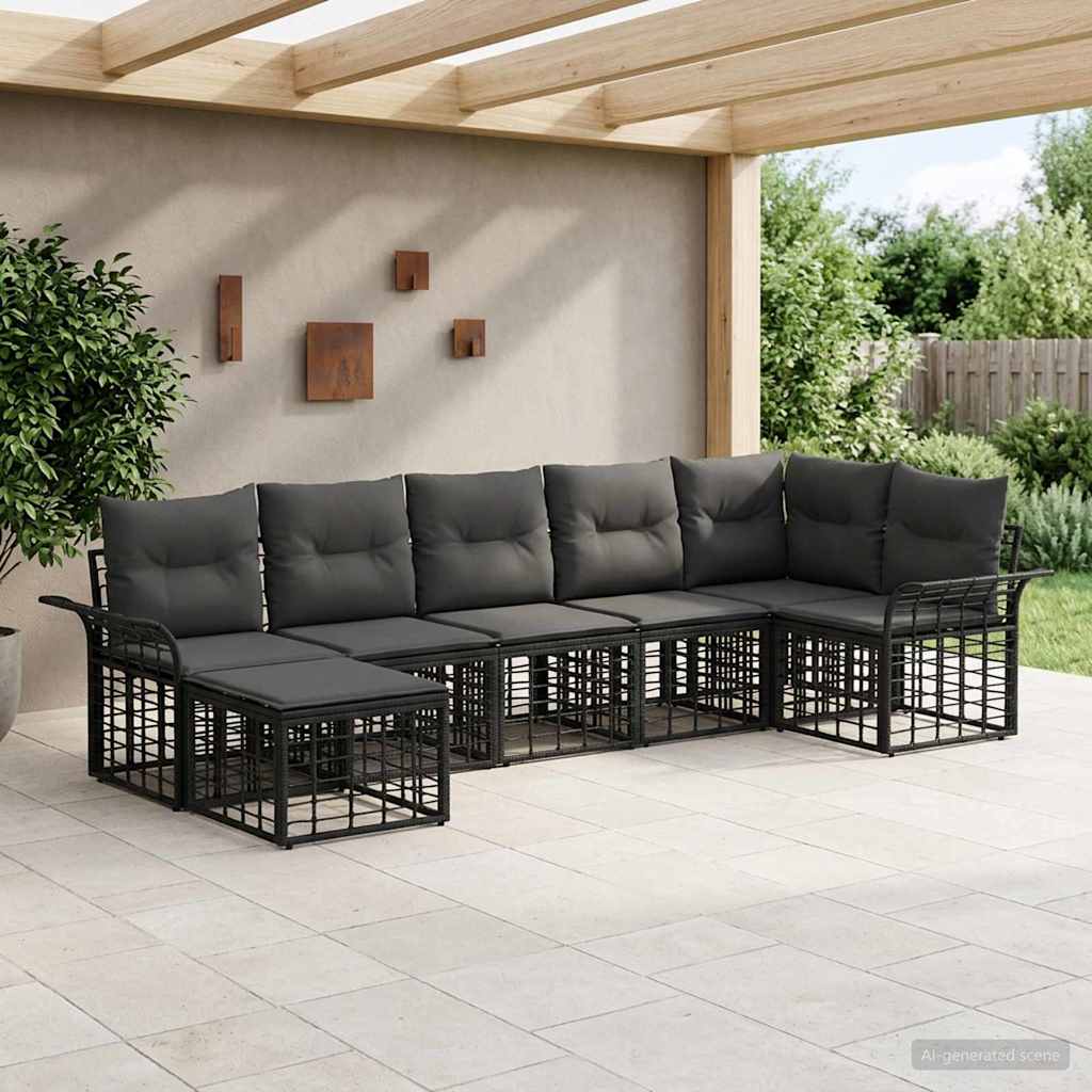 vidaXL Conjunto de sofás de exterior 7 uds. Negro y Gris oscuro
