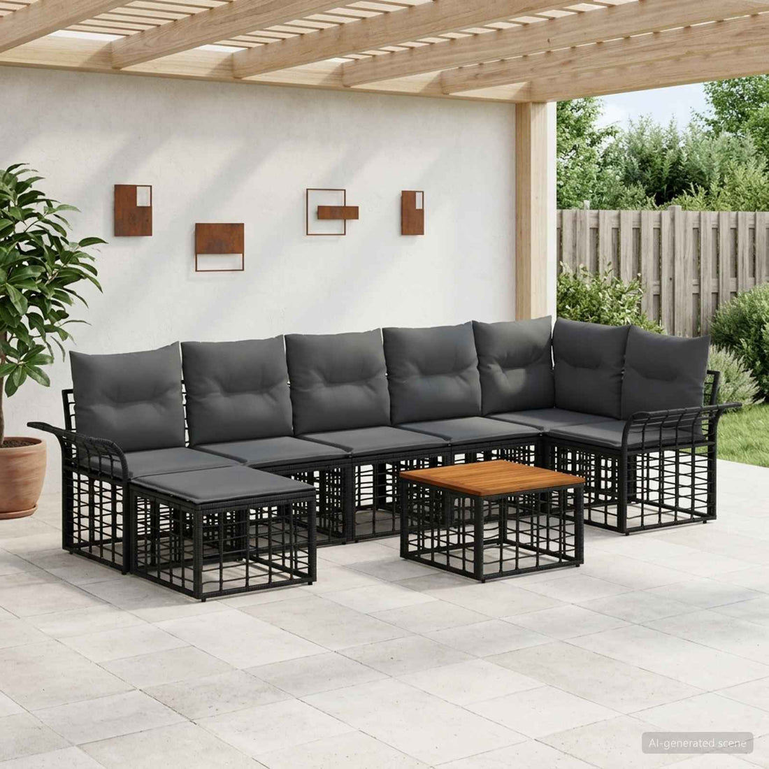 vidaXL Conjunto de sofás de exterior 8 uds. Negro y Gris oscuro
