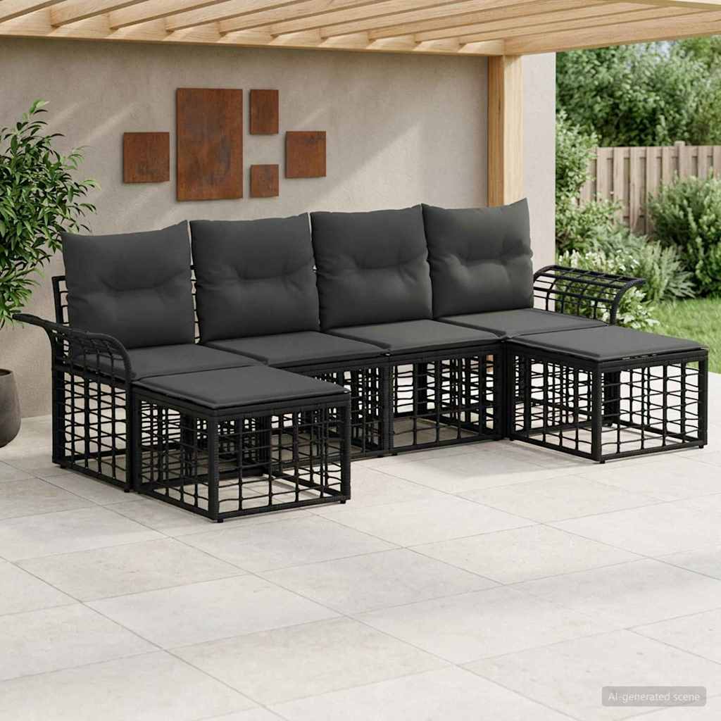 vidaXL Conjunto de sofás de exterior 6 uds. Negro y Gris oscuro