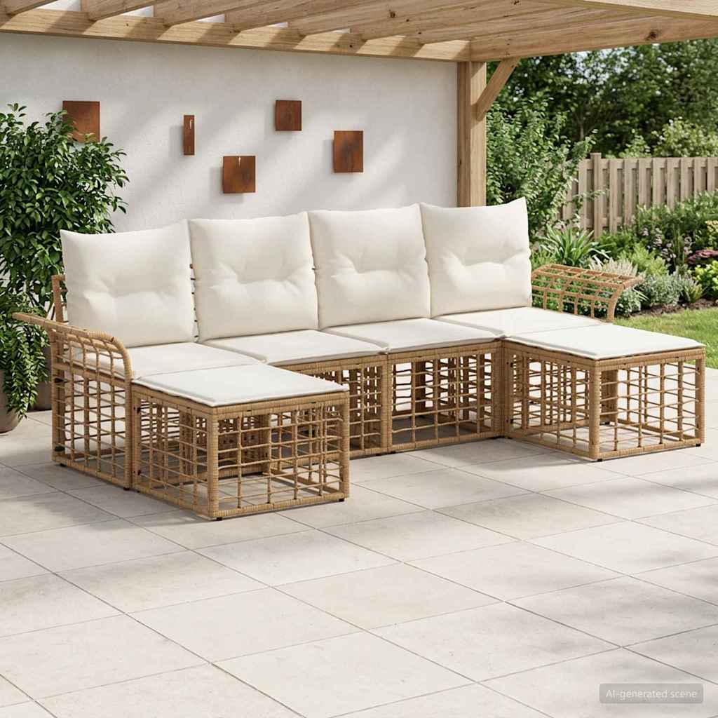 vidaXL Conjunto de sofás de exterior 6 uds. Natural y Crema Poliéster