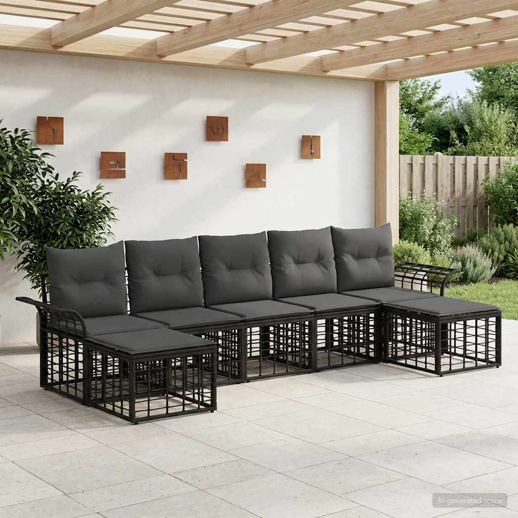 vidaXL Conjunto de sofás de exterior 7 uds. Negro y Gris oscuro