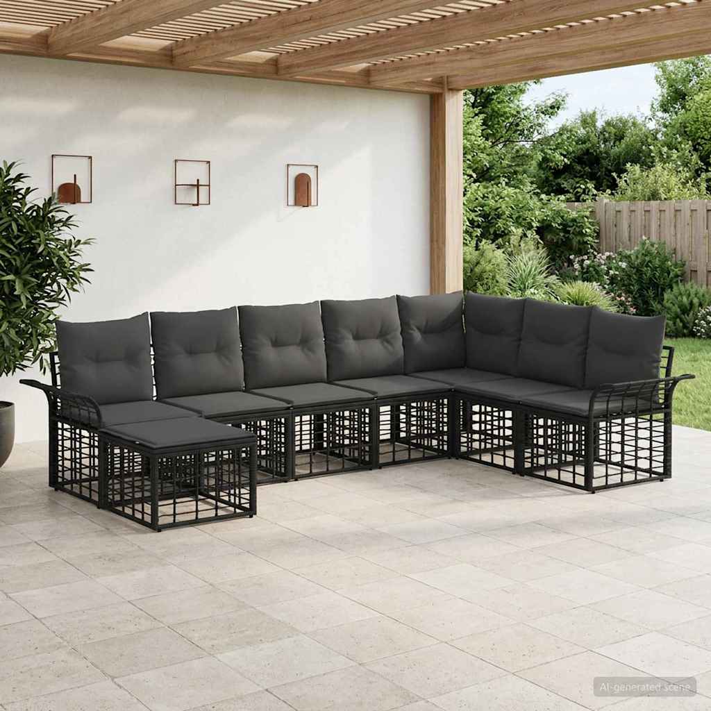 vidaXL Conjunto de sofás de exterior 8 uds. Negro y Gris oscuro